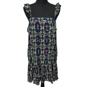 Women's Size XL Dainty Floral Tile Print Flutter Sleeve Mini Dress‎ Agua Bendita